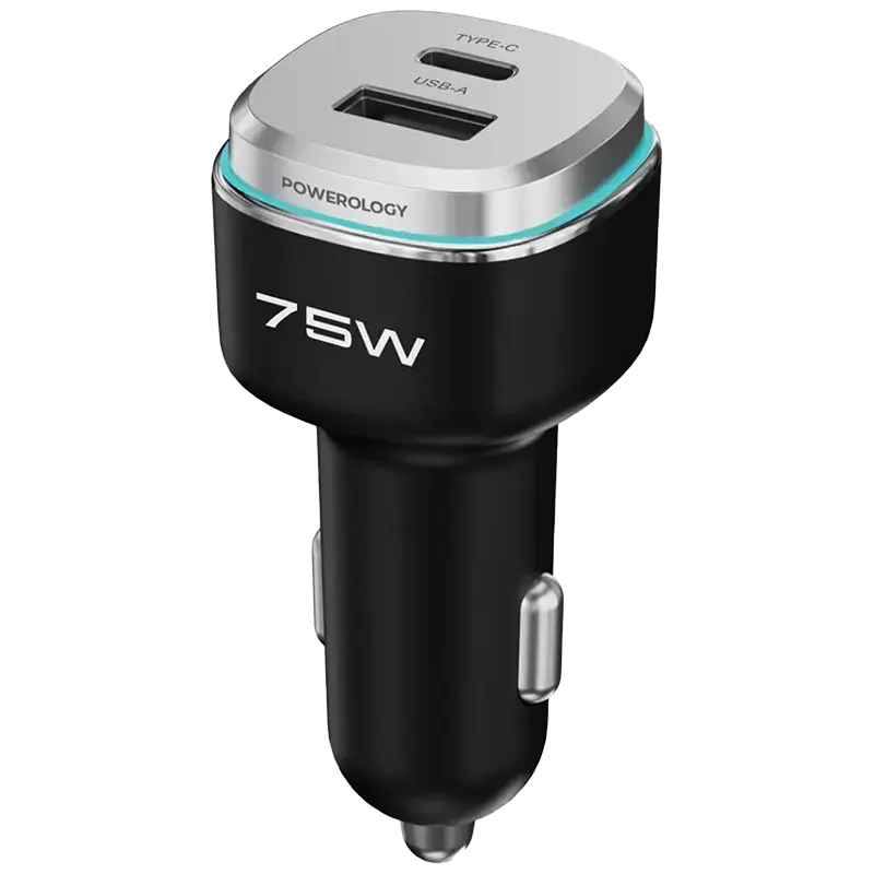 Powerology 75W USB A+C Port Car Charger With C to C Cable 1 Mascom International.webp
